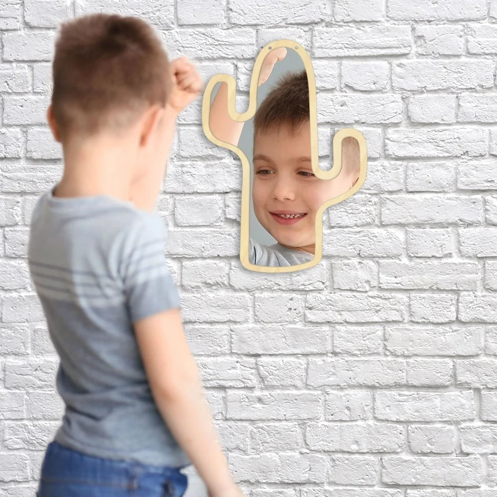 Desert Cactus Acrylic Wall Mirror With Wooden Back Cactus Hanging Interiors Make-up Mirror Cactus