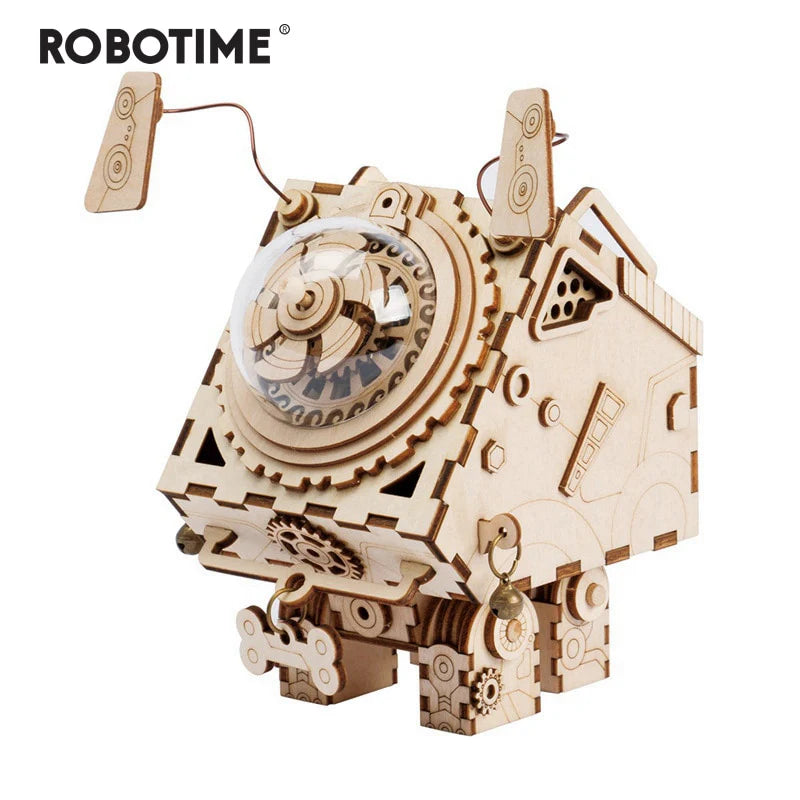 3D Puzzle DIY Movement Wooden dogs Model toys for Children girl boys brain training Music Box Seymour AM480