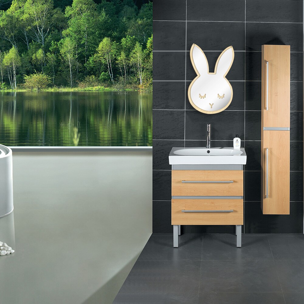 Bunny Sleepy Eyes Makeup Mirror Cute Animal Sleeping Rabbit Wood & Acrylic Safety Wall Mirror Nursery For Kids