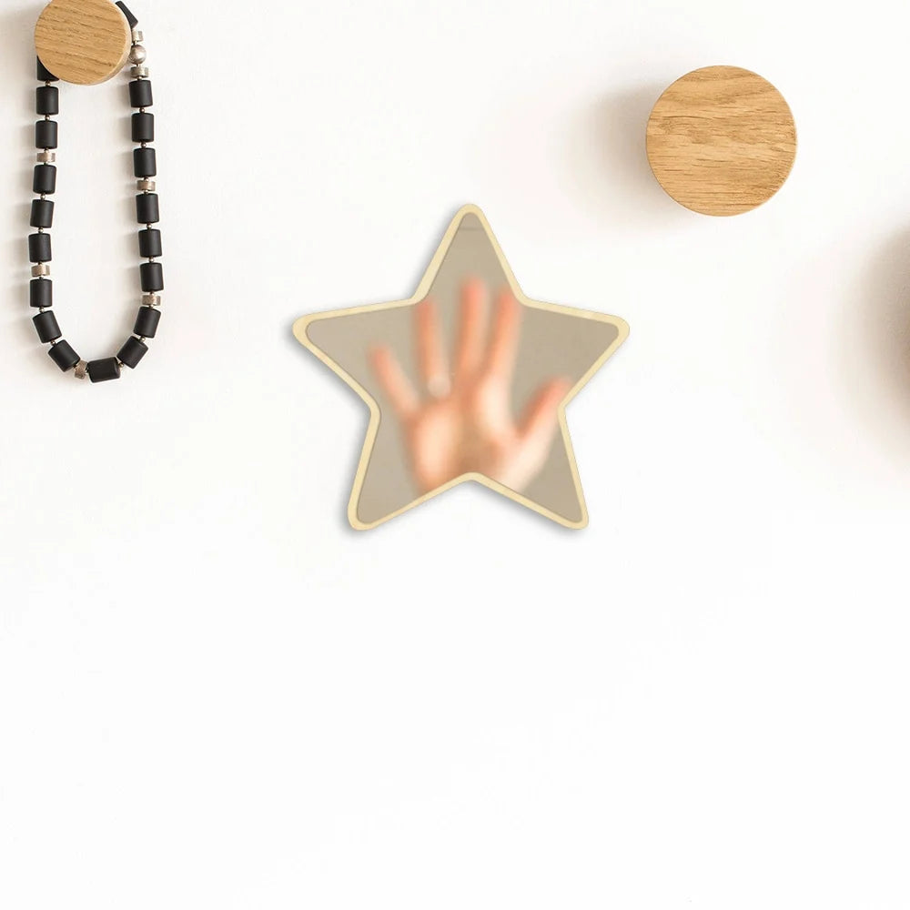Pentastar Shaped Wall Mirror Five-pointed Star Acrylic Safety Mirror With Wood Back Children Kid Room