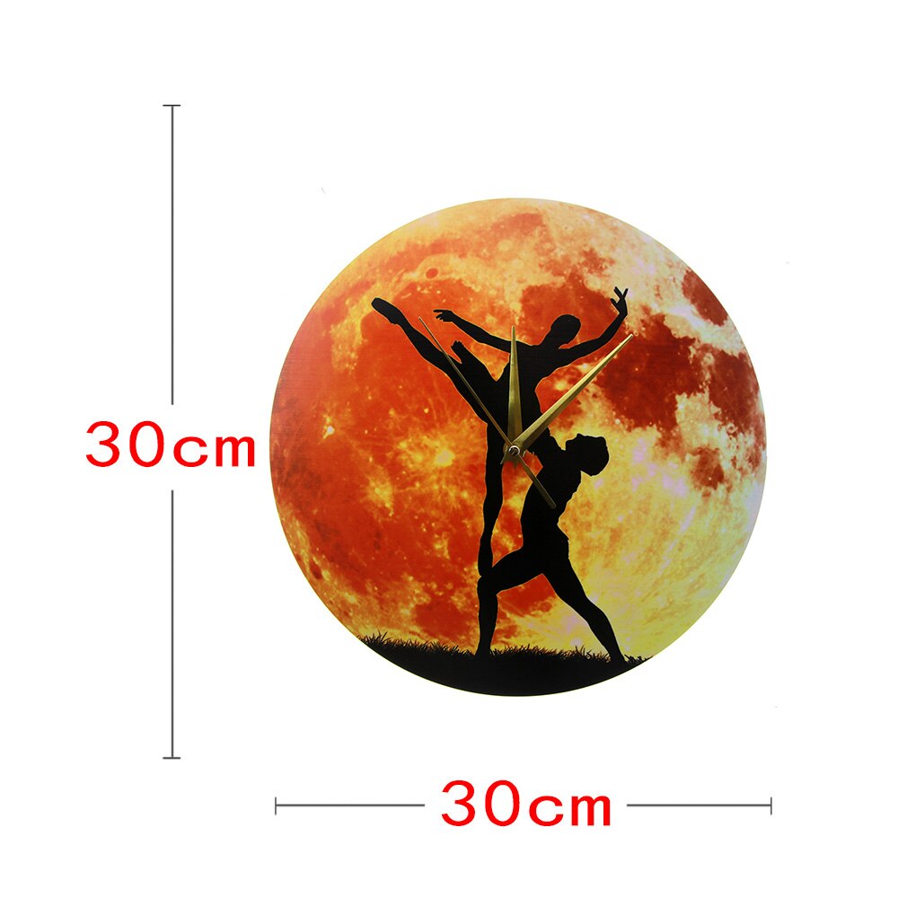 Ballerina Dancing In The Moon Artwork 3D Wall Clock Modern Design Dancing Couple Rustic Wood Clocks Ballet Watches Decor