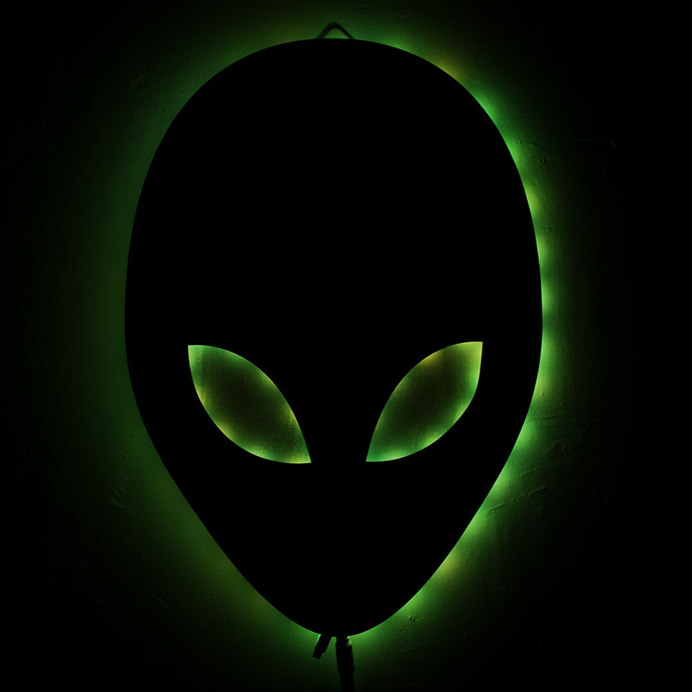 Alien Head Wall Mirror Modern Design Martians Mirror With LED Backlight Saucer Man Hanging Acrylic Mirror