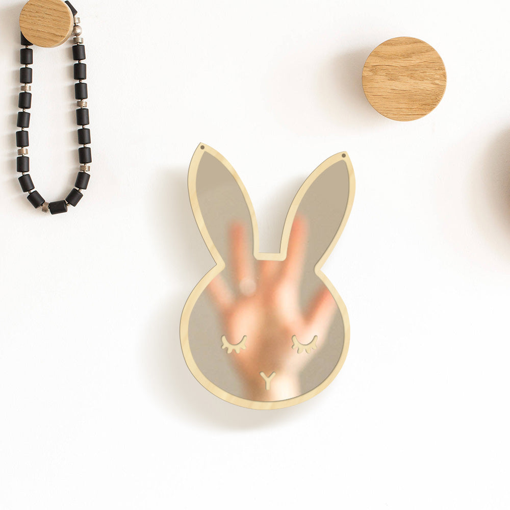 Bunny Sleepy Eyes Makeup Mirror Baby Kids Room Nursery Cute Animal Sleeping Rabbit Wood & Acrylic Safety Wall Mirror