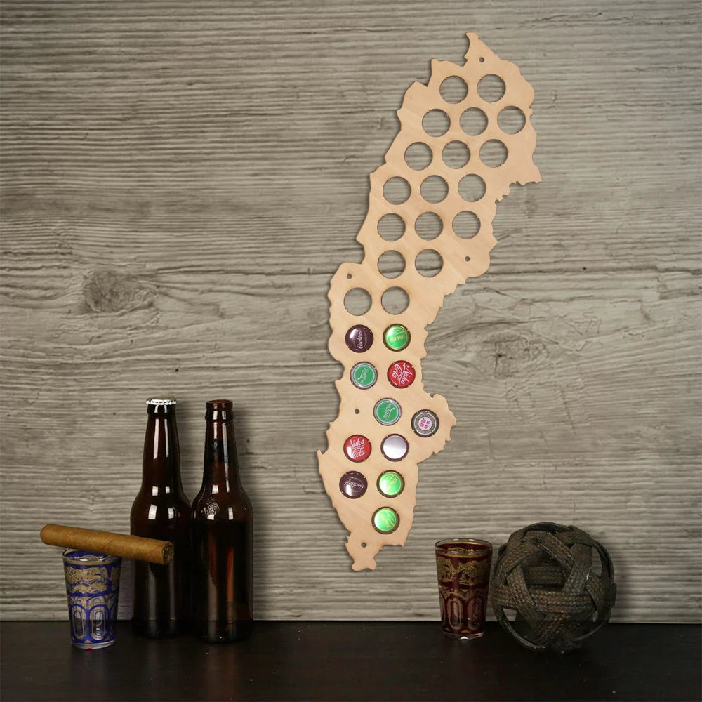 Swedent Cap Maps Handmade Wooden Craft Wall Mounted Maps Bottle Caps Collection Gadget