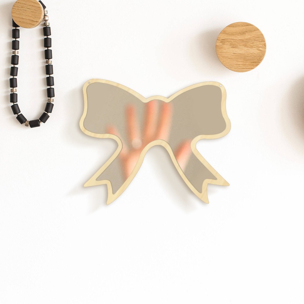 Butterfly Tie Acrylic Wall Mirror With Wooden Back Cosmetic Make-up Mirror Girl Room Nursery Hanging For Her