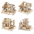4 Kinds Marble Run Game DIY Waterwheel Wooden Assembly Gift for