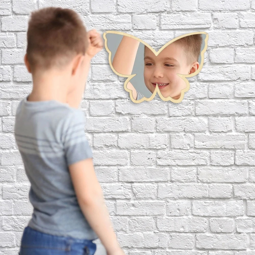 Big Wings Butterfly Wall Mirror Cartoon Creative Nordic Style Wooden Acrylic Safety Mirror for Baby Room Butterfly Decoration