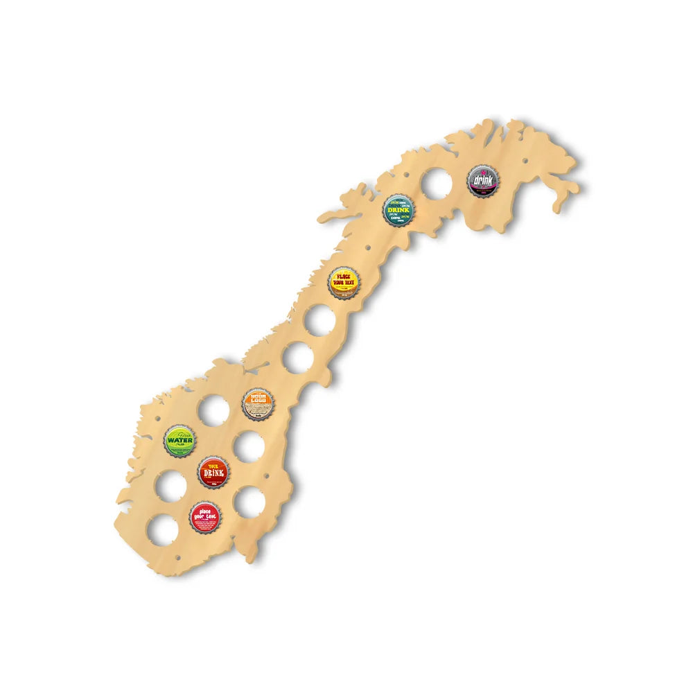 The Kingdom of Norway Cap Map Wooden Wall Sign Bottle Cap Display Holder For Pub Bar