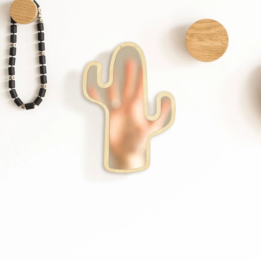 Desert Cactus Acrylic Wall Mirror With Wooden Back Cactus Hanging Interiors Make-up Mirror Cactus