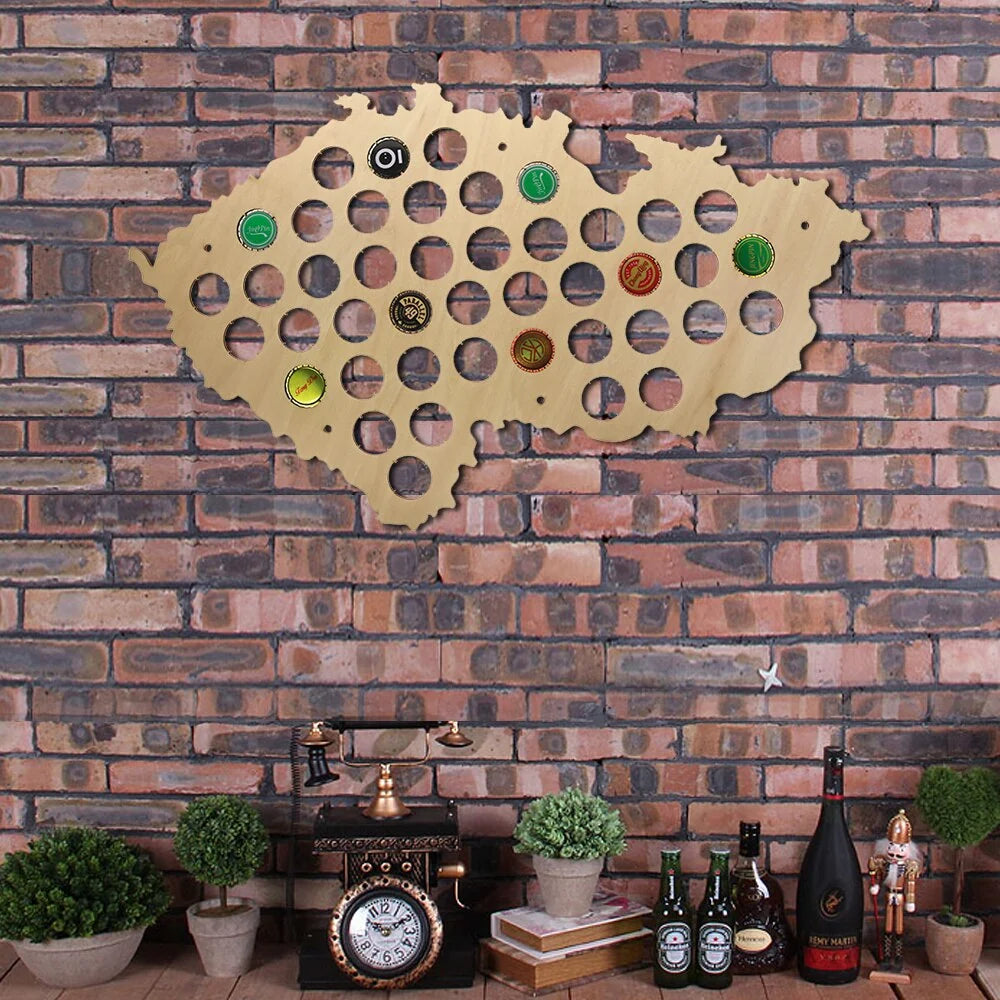 Pub Bar Bottle Cap Display Holder Czech Republic Cap Map Czech Map Wooden Wall Sign Unique Gift For Her Him