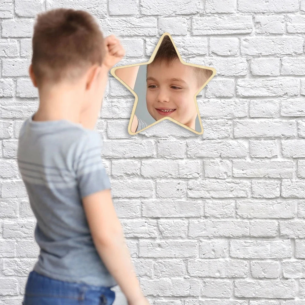 Pentastar Shaped Wall Mirror Five-pointed Star Acrylic Safety Mirror With Wood Back Children Kid Room