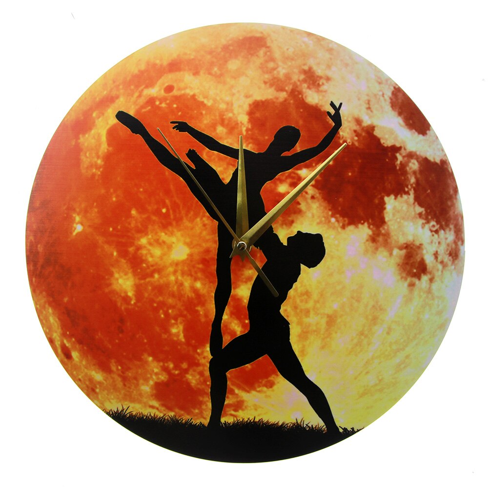 Ballerina Dancing In The Moon Artwork 3D Wall Clock Modern Design Dancing Couple Rustic Wood Clocks Ballet Watches Decor