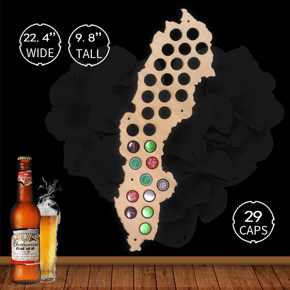Swedent Cap Maps Handmade Wooden Craft Wall Mounted Maps Bottle Caps Collection Gadget