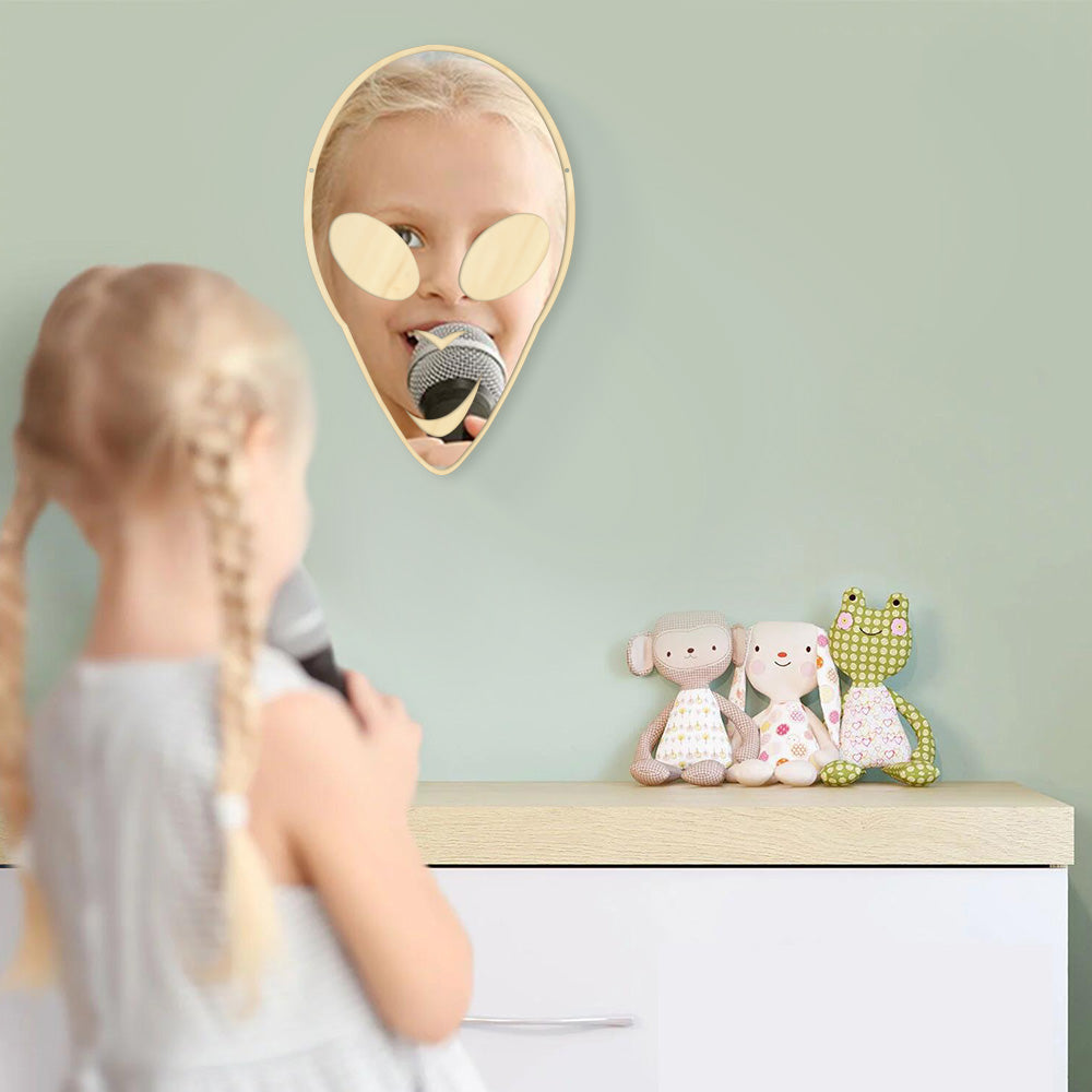 Alien ET Extraterrestrial Cute Wall Mirror E.T. Science Galaxy Planet Nursery Kid Room Decor Acrylic Mirror With Wooden Back