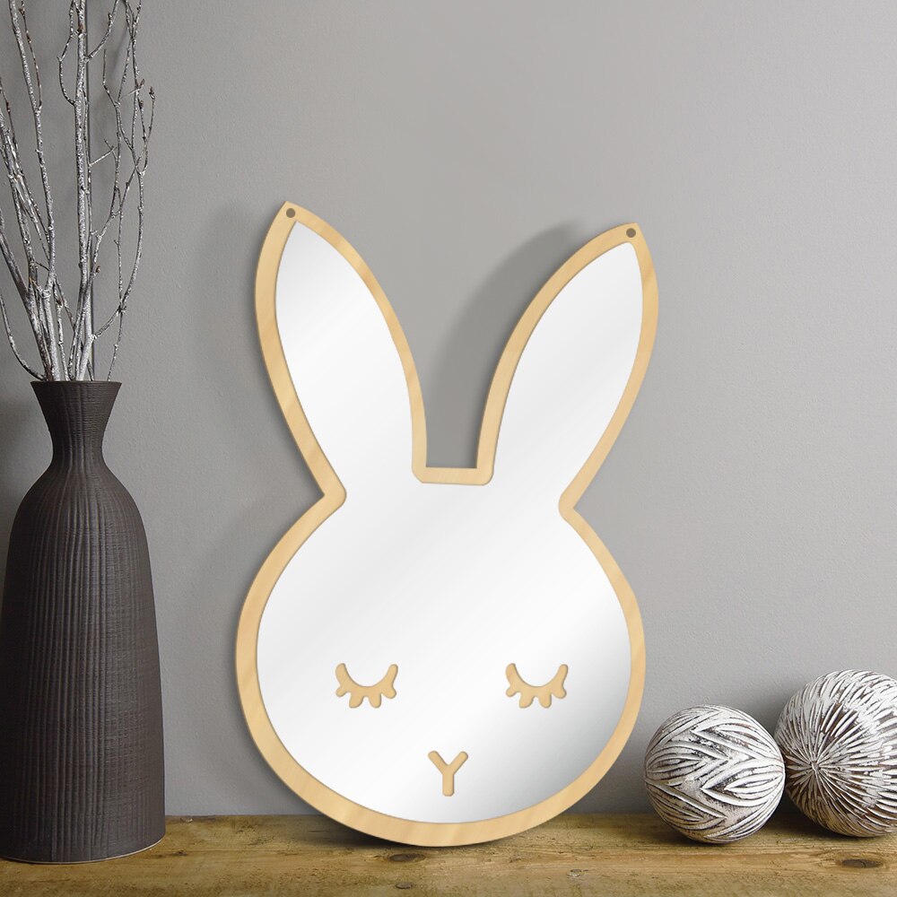 Bunny Sleepy Eyes Makeup Mirror Cute Animal Sleeping Rabbit Wood & Acrylic Safety Wall Mirror Nursery For Kids