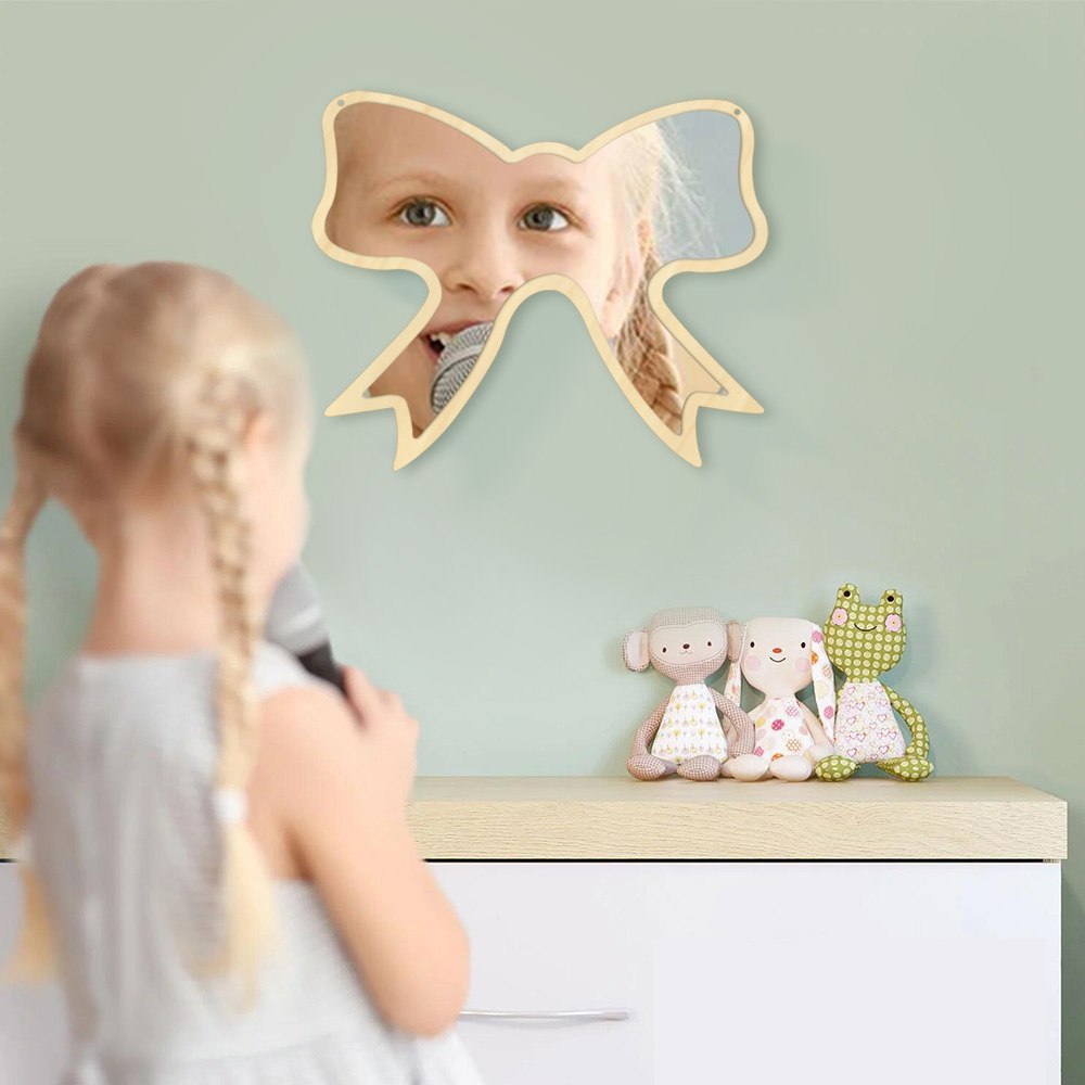 Butterfly Tie Acrylic Wall Mirror With Wooden Back Cosmetic Make-up Mirror Girl Room Nursery Hanging For Her