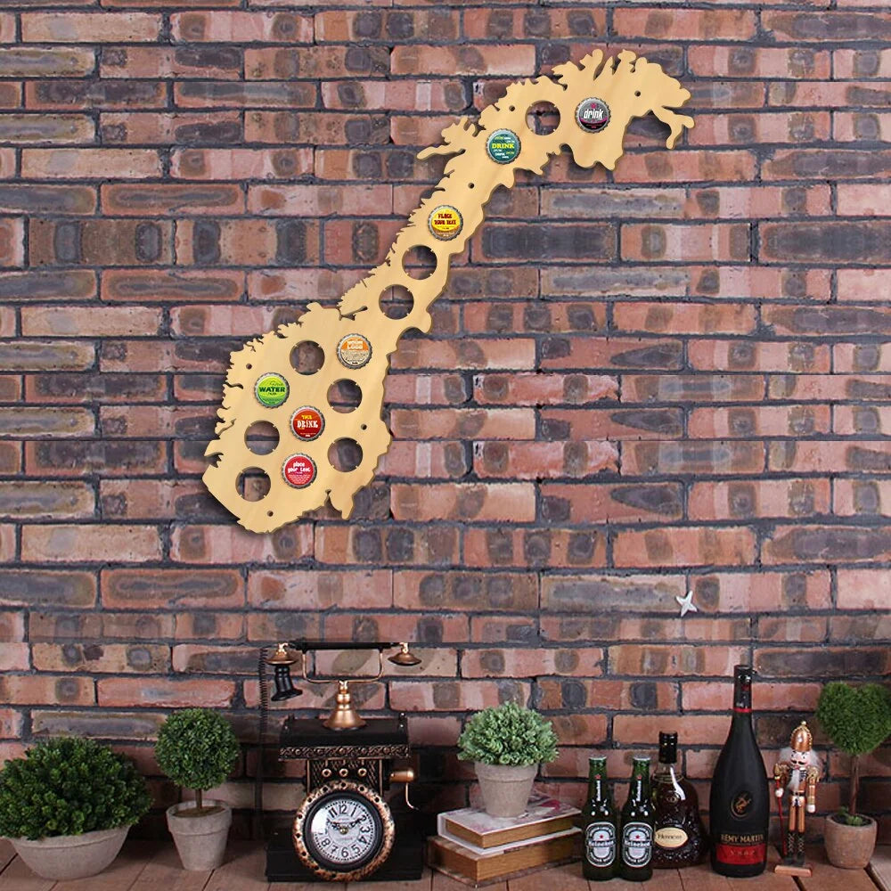The Kingdom of Norway Cap Map Wooden Wall Sign Bottle Cap Display Holder For Pub Bar