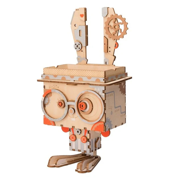 3D Wooden Robot Puzzle Game Creative Flower Pot Storage Box Penholder Models for Children Adult FT761