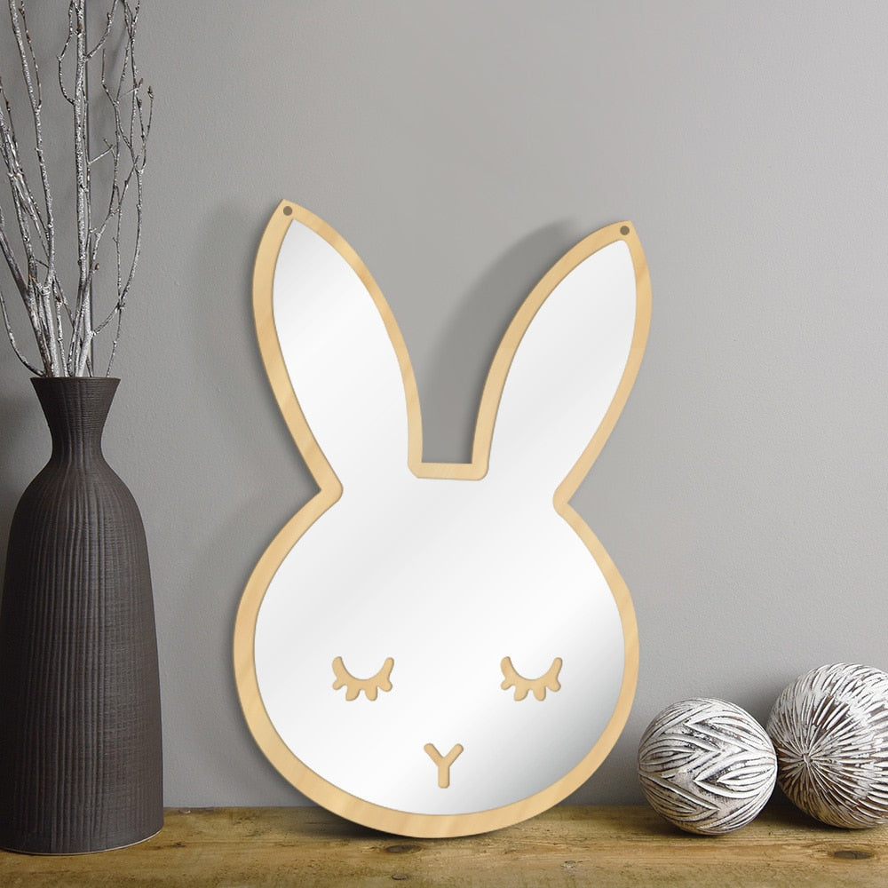 Bunny Sleepy Eyes Makeup Mirror Baby Kids Room Nursery Cute Animal Sleeping Rabbit Wood & Acrylic Safety Wall Mirror