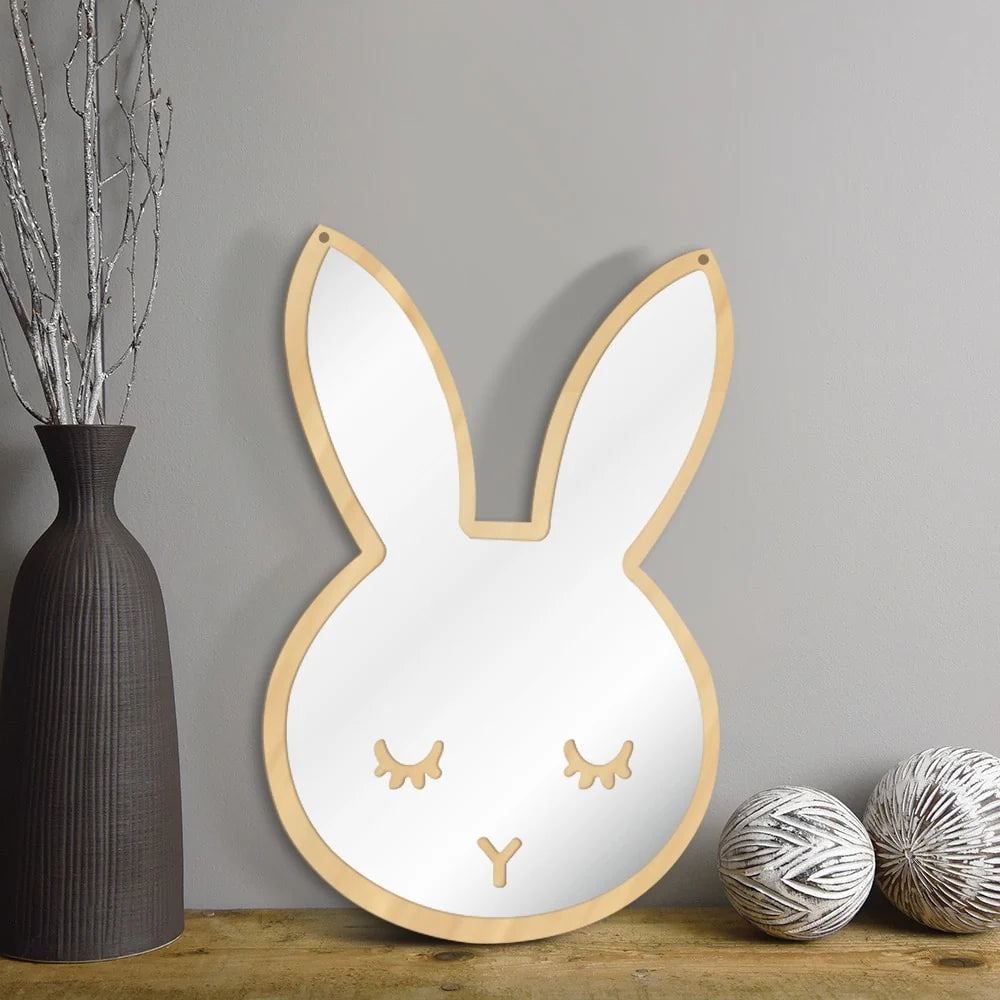 Bunny Sleepy Eyes Makeup Mirror Baby Kids Room Nursery Cute Animal Sleeping Rabbit Wood & Acrylic Safety Wall Mirror