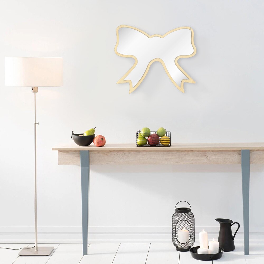 Butterfly Tie Wall Mirror With Wooden Back Nursery Hanging Wall Mirror For Living Room Unique For Kids