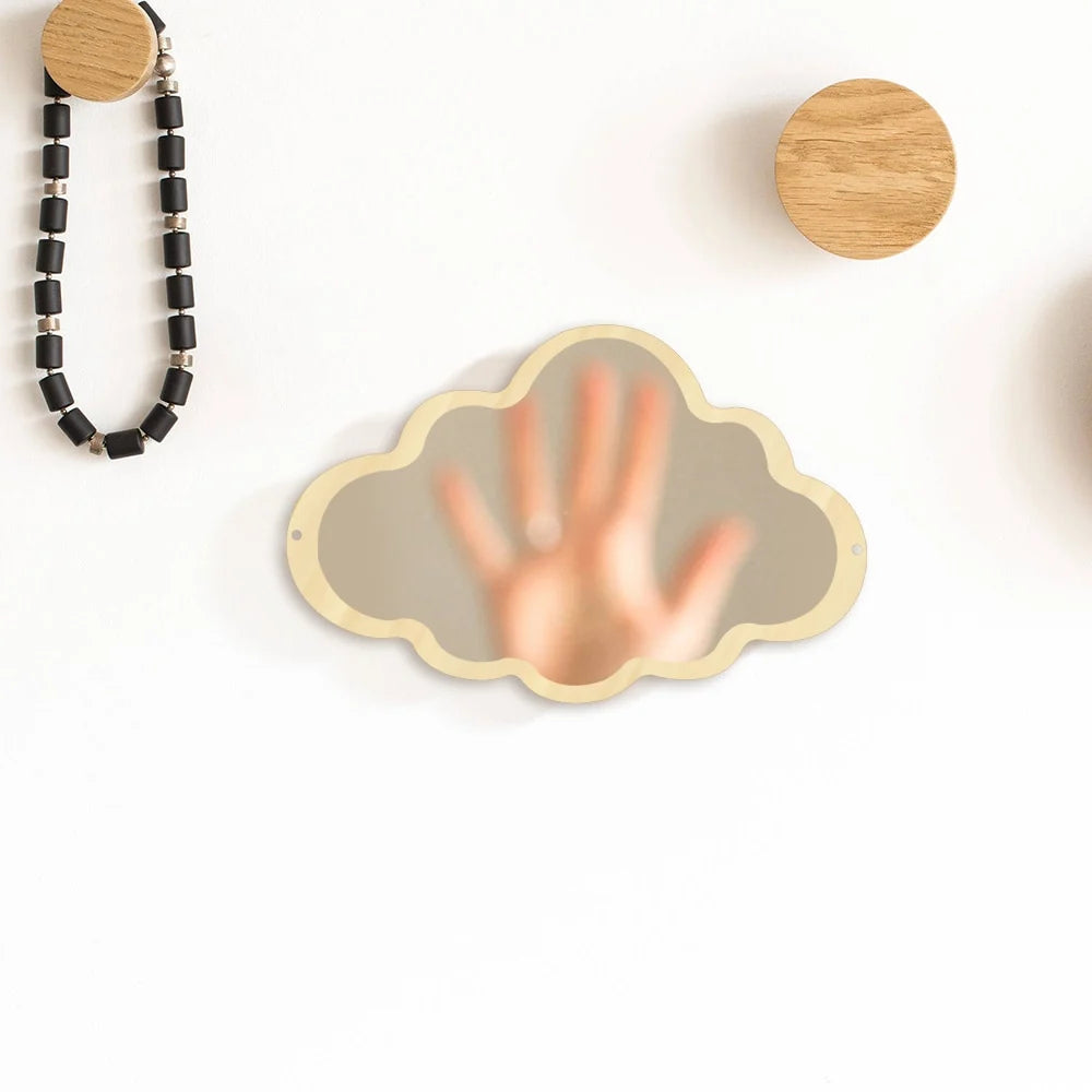 Wooden Engraved Acrylic Cloud Mirror Nursery Kids Room Decor Frameless Children Safety Wall Mirror Hanging Make-up Mirror
