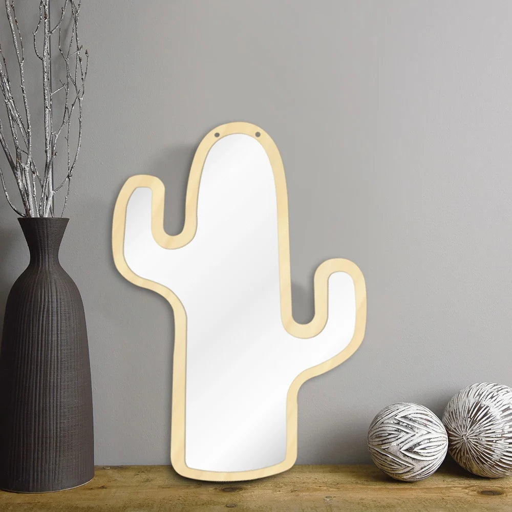 Desert Cactus Acrylic Wall Mirror With Wooden Back Cactus Hanging Interiors Make-up Mirror Cactus