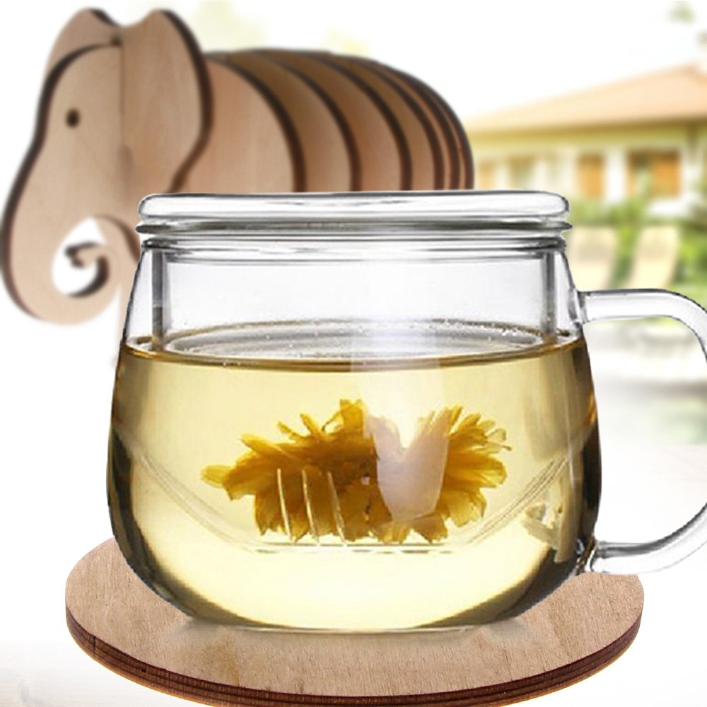 8Pieces/Set Elephant Coffee Tea Coaster DIY Pin Wooden Handmade Animal Table Mat Creative Tableware Unique Gift Idea
