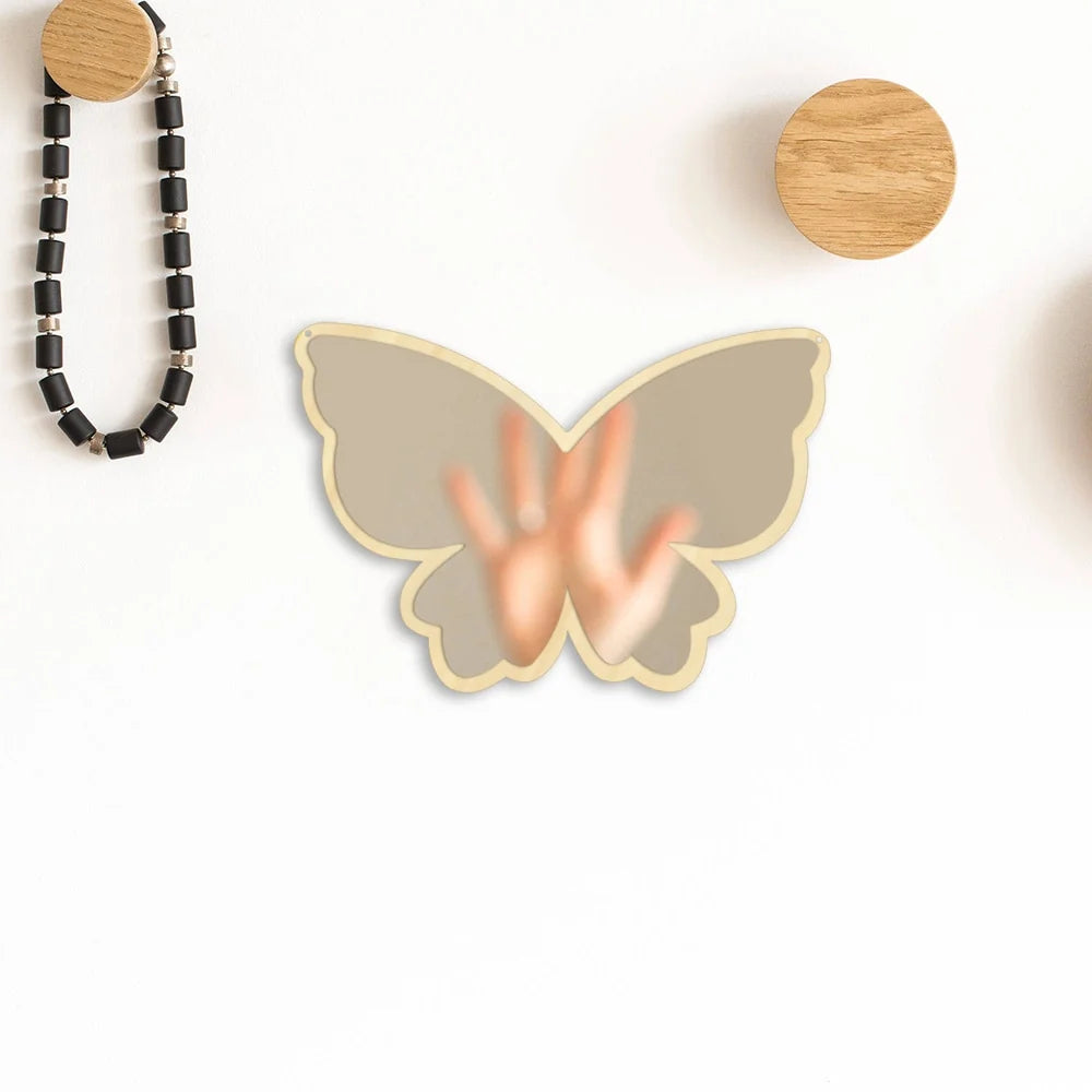 Big Wings Butterfly Wall Mirror Cartoon Creative Nordic Style Wooden Acrylic Safety Mirror for Baby Room Butterfly Decoration