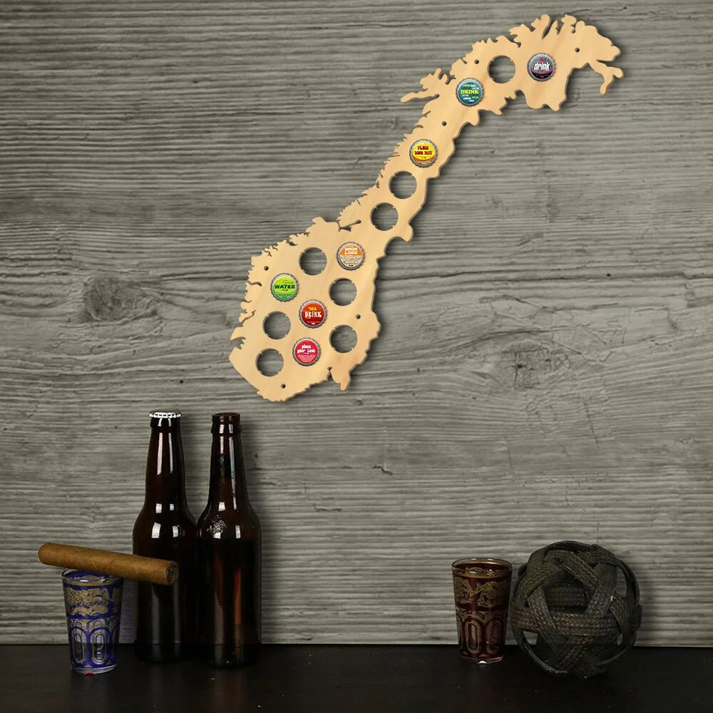 The Kingdom of Norway Cap Map Wooden Wall Sign Bottle Cap Display Holder For Pub Bar