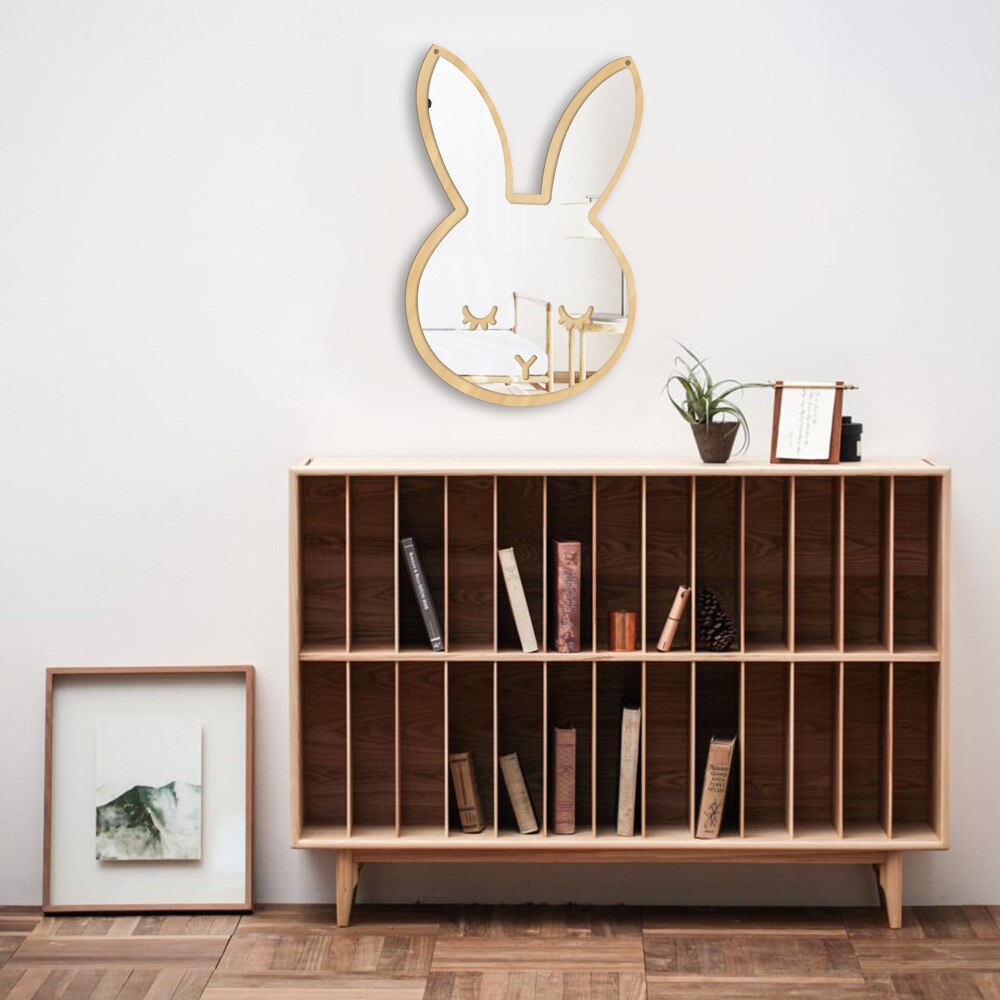 Bunny Sleepy Eyes Makeup Mirror Cute Animal Sleeping Rabbit Wood & Acrylic Safety Wall Mirror Nursery For Kids