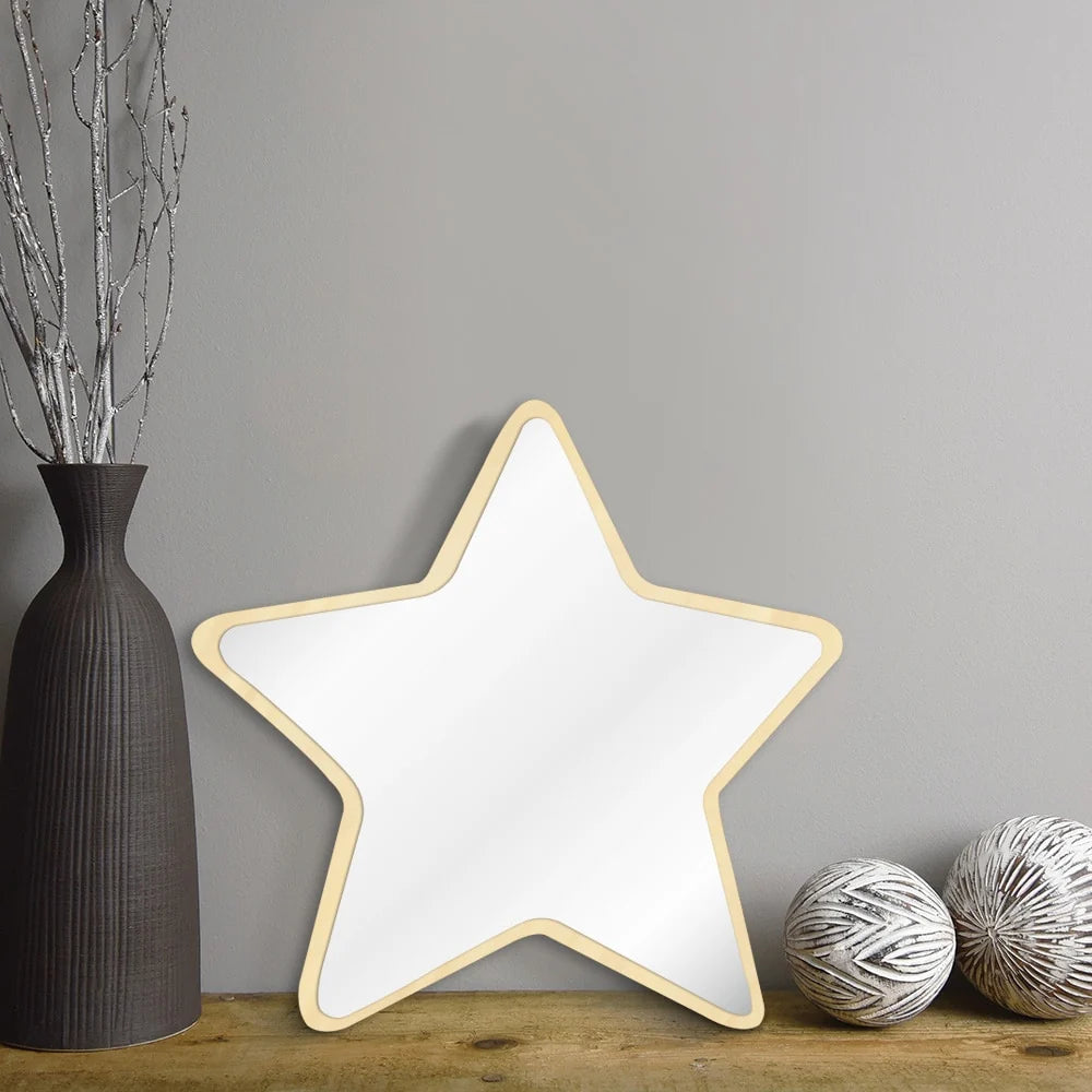 Pentastar Shaped Wall Mirror Five-pointed Star Acrylic Safety Mirror With Wood Back Children Kid Room