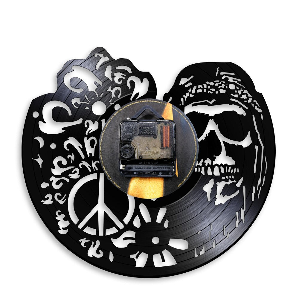 American Hipper Skull With Followers Wall Art Wall Clock Gothic Skull Vinyl Record Wall Clock Halloween Living Room