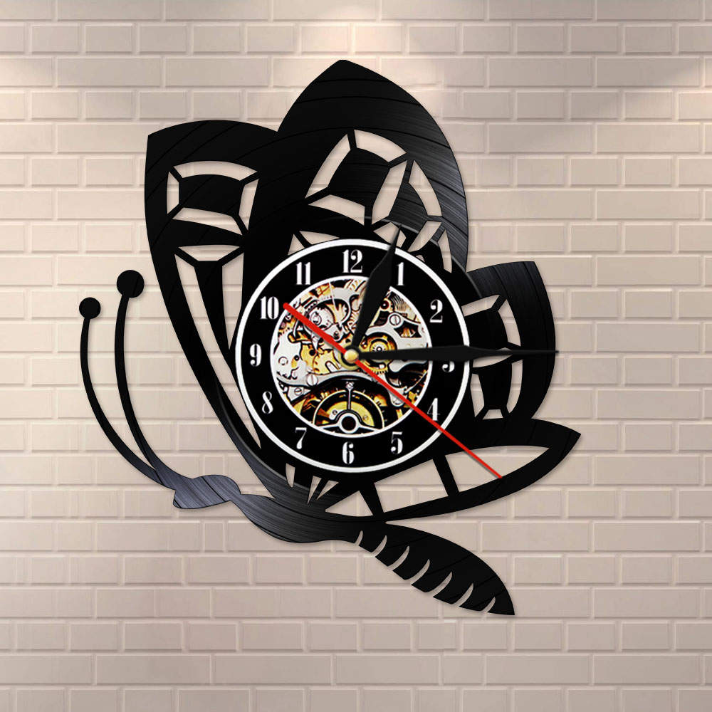 Butterfly Minimalist Modern Wall Clock Animal Nature Retro Vinyl Record Butterfly insect Animal Timepiece