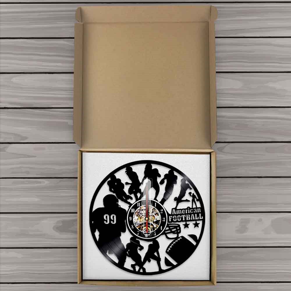 American Football Modern Design Wall Clock Rugby Football Player Silhouette Vinyl Record Wall Clock Sports Lover