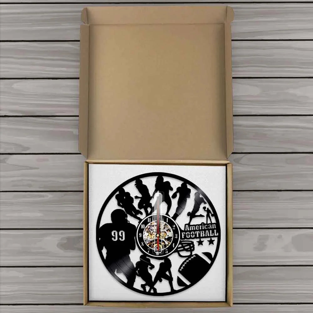 American Football Modern Design Wall Clock Rugby Football Player Silhouette Vinyl Record Wall Clock Sports Lover