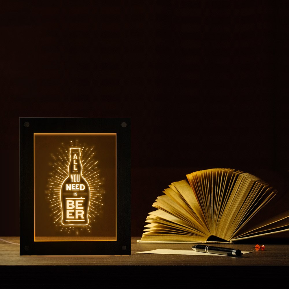 All You Need Is Beer Electric Display Sign For Pub Decoration Beer Company Brew LED Business Logo Custom Lighting Wooden Frame