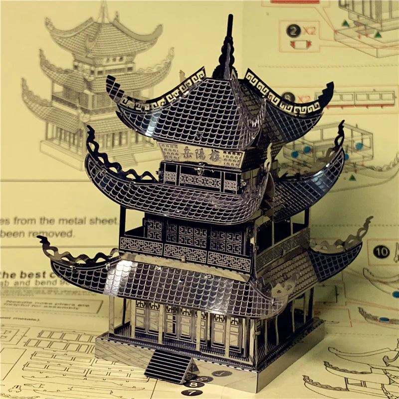 3D metal puzzle Yueyang Tower Chinese architecture DIY Assemble Model Kits Laser Cut Jigsaw toy gift (Yueyang Tower)