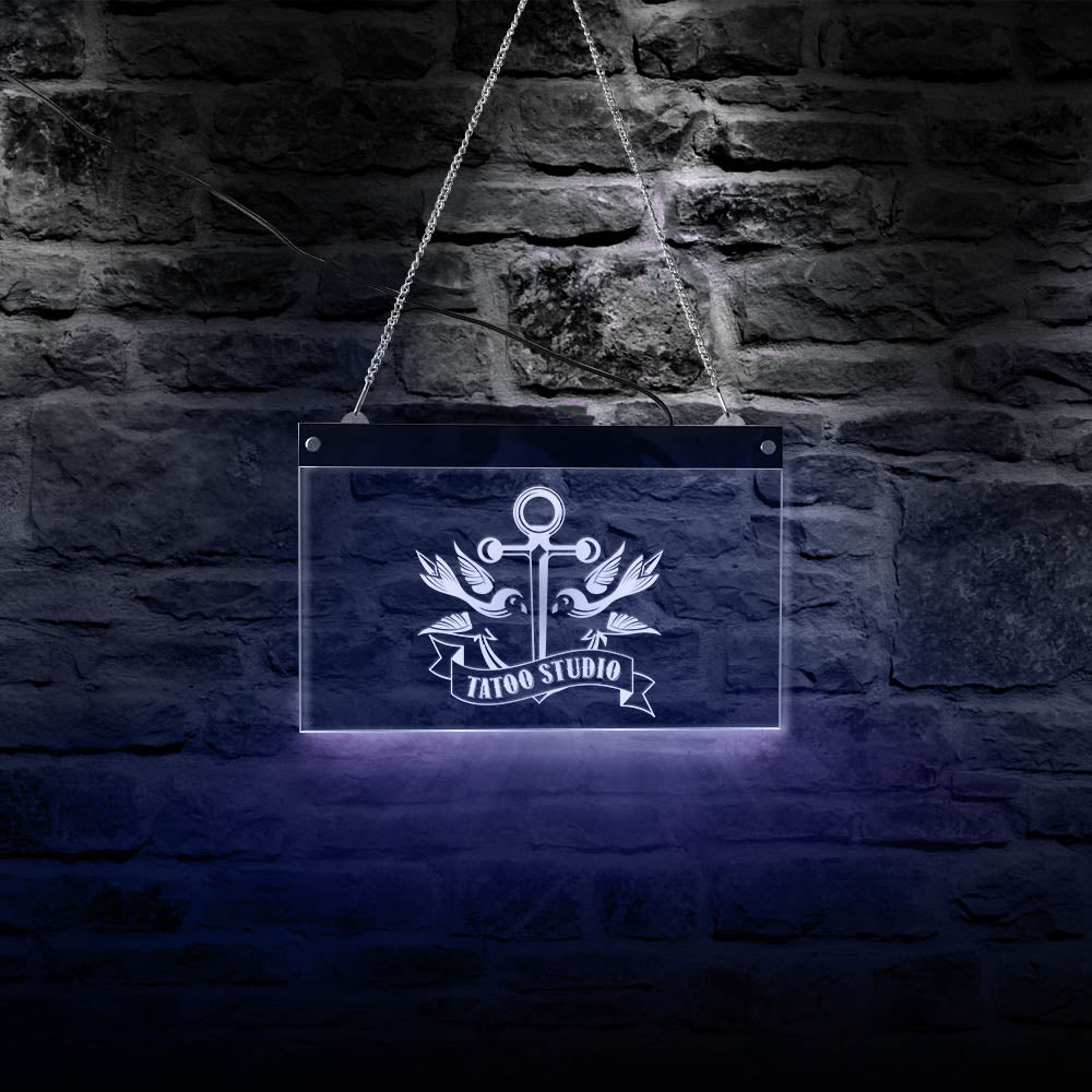 Anchor and Bird Temporary Tattoo LED Lighting Neon Sign Naval Ship Anchor Tattoo Studio LED Lighted Business Board Open Sign