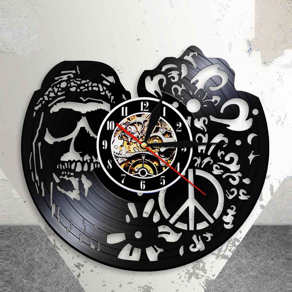 American Hipper Skull With Followers Wall Art Wall Clock Gothic Skull Vinyl Record Wall Clock Halloween Living Room