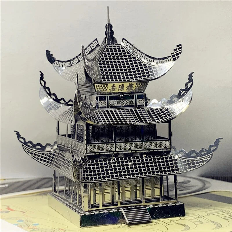 3D metal puzzle Yueyang Tower Chinese architecture DIY Assemble Model Kits Laser Cut Jigsaw toy gift (Yueyang Tower)