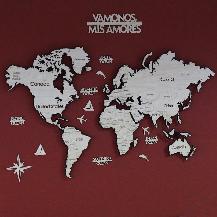 Metal World Map 3D - Decorative Metal 2 Size